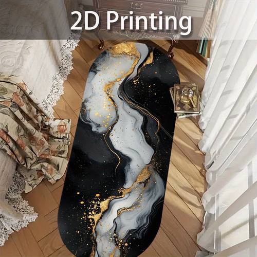 item picture 2d printing black and golden fluid pattern rug oval non slip rug suitable for use the bed to create a cozy bedroom atmosphere can be in front of the living room and to add a warm feel velvet