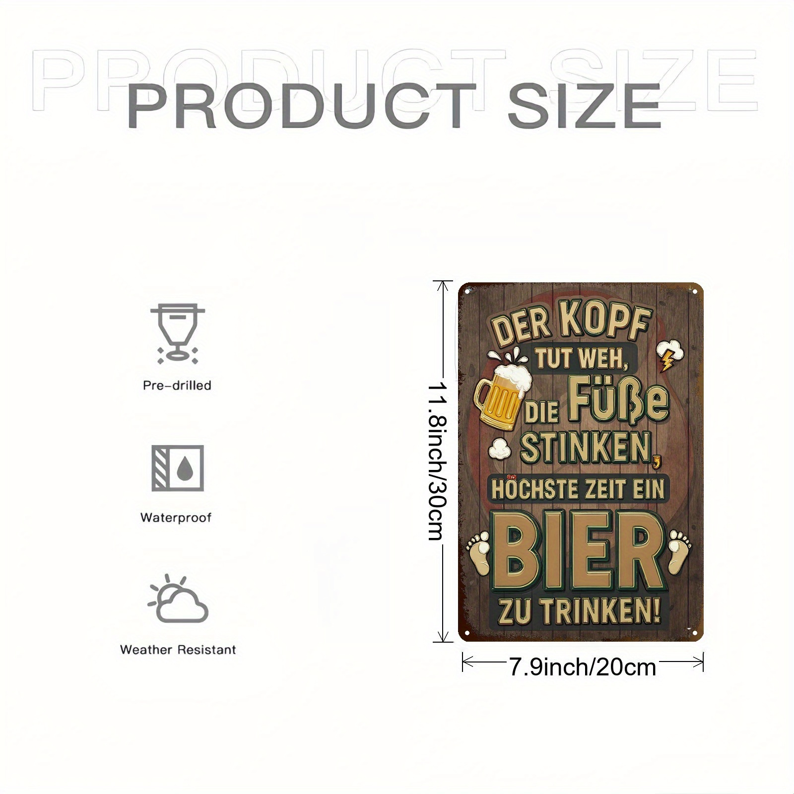E-shop 2D-Flach, 2D-Flach - . Deutsches Humor-Bierschild „Es ist Zeit für ein Bier“ | Vintage Bier-Wanddeko aus Eisen, 8,0x12,0 Zoll, für Bars, Küchen,