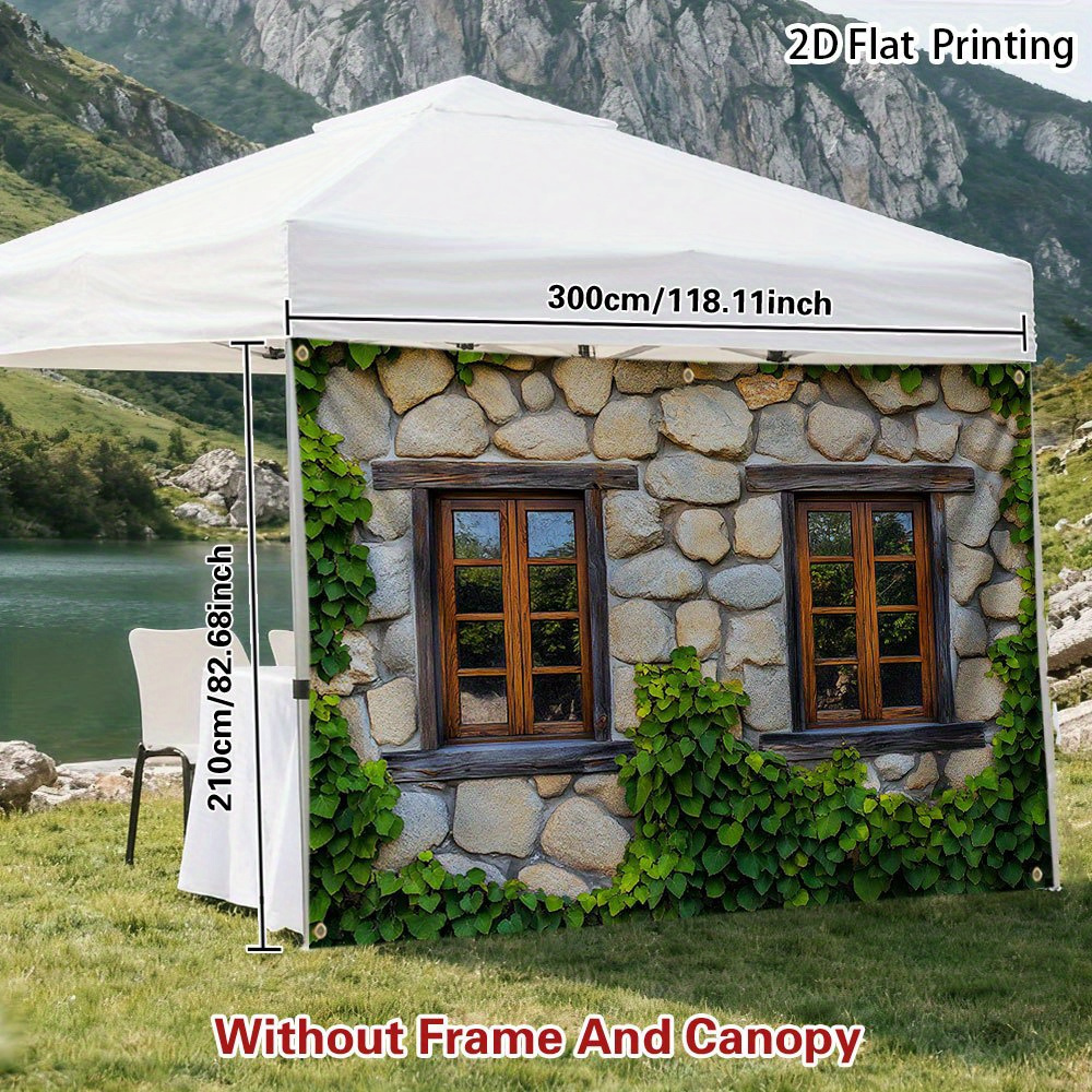 TEMU Outdoor Sunshelter 1pc 2d Printed Outdoor Privacy For Tent - Rustic Stone Wall With Ivy Rv Camping, Road Trip Camping Visual Decoration,