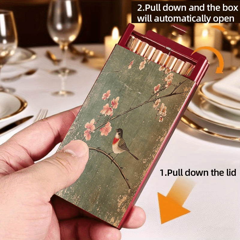 Creative 2D Pattern Metal Cigarette Case with Bird and Flower Design