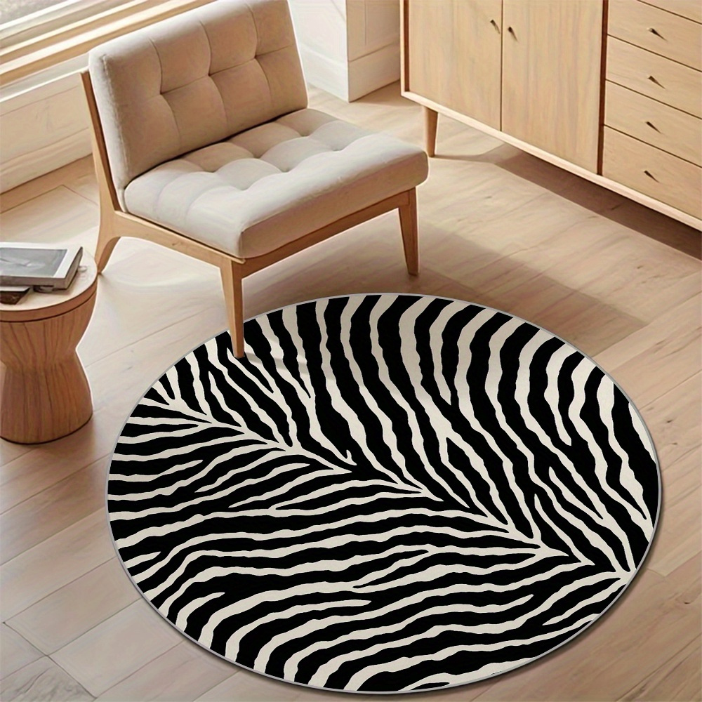 TEMU Soft And Comfortable Velvet Floor Mat, And Washable. Black And White Zebra Stripe Round Rug With A Stylish , A Accent