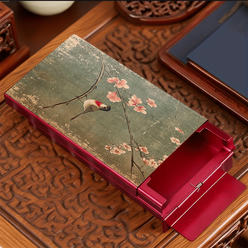 Creative 2D Pattern Metal Cigarette Case with Bird and Flower Design