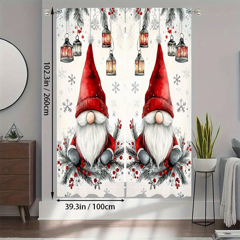 TEMU 2d Flat - 2d Flat - 1pc/2pcs Of Festive Christmas Gnome Curtains - Made From 2d Flat Printed Polyester, Allowing Light To Filter Through,