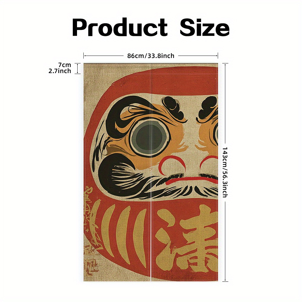 TEMU 1pc, 2d Flag, Daruma Charm Art Print Noren Doorway Curtains, Polyester, Rod Pocket, Easy To Hang, Kitchen, Dining Room, Tea Room, Coffee Shop,