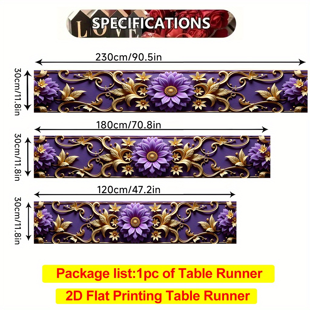TEMU 1 2d Tablecloth Featuring Golden And Purple Flowers With , Suitable For Dining Rooms, Coffee Tables, Or Dining Tables, Tv Cabinets, And As