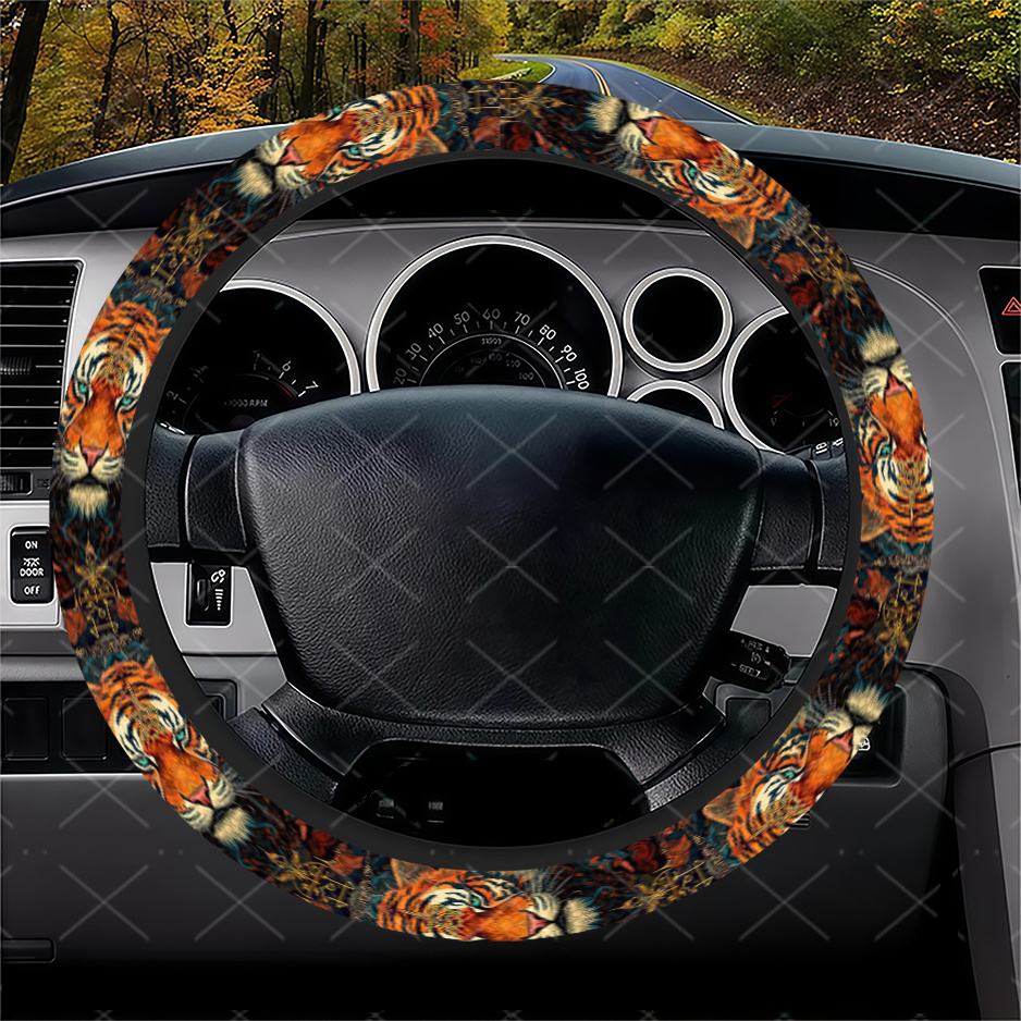 TEMU Tiger-themed Steering Wheel Cover Compatible For Cars, Suvs, Trucks - Fit Tiger Face & Claws Design Steering Wheel, No Required, Durable Car