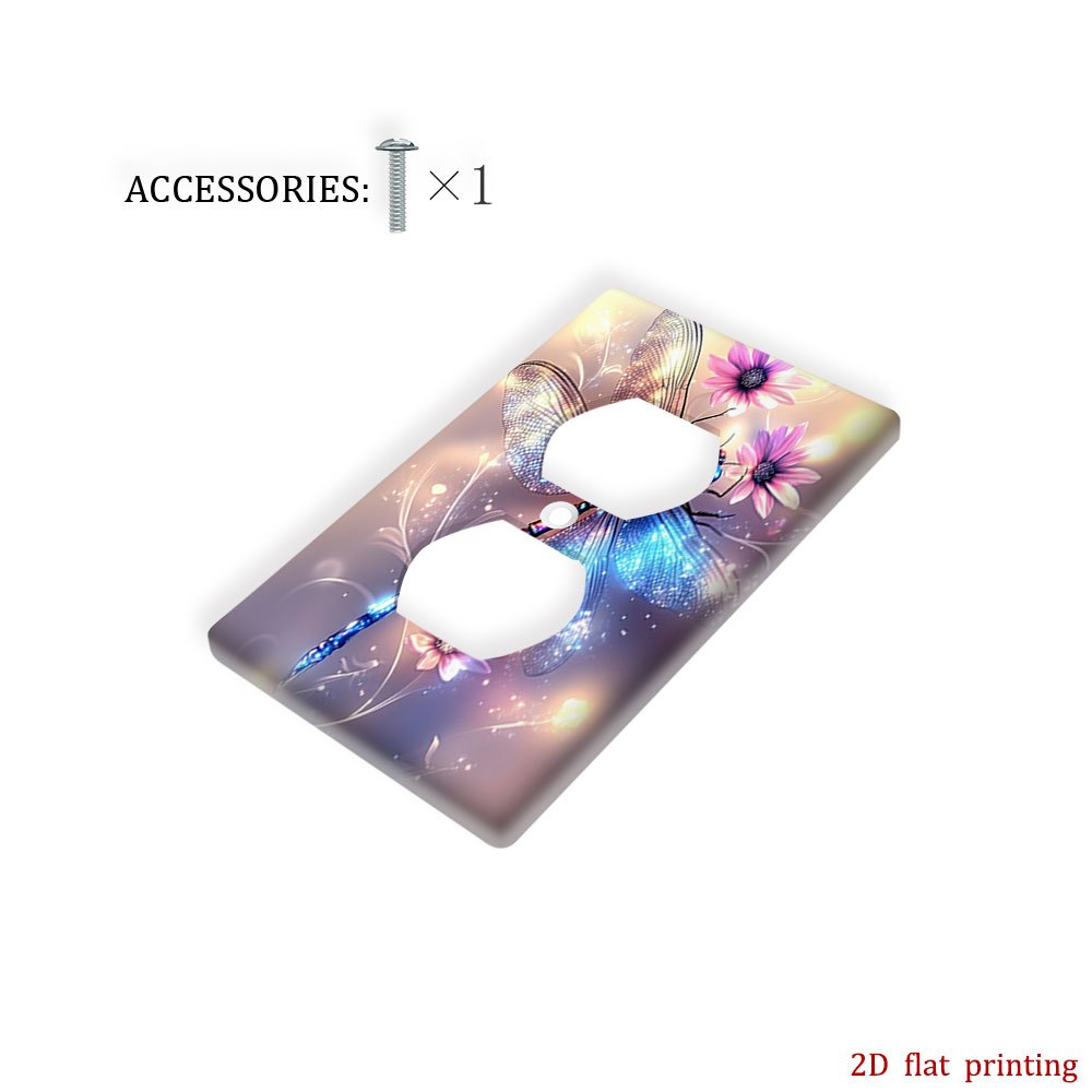 TEMU 1pc [2d Flat Printing] Dragonfly Flower Glow View Decorative Outlet Covers, Unique Light Switch Cover, Cost-effective And Easy To Clean, Ideal