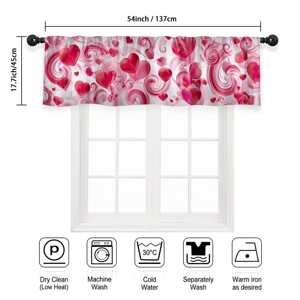TEMU 2d Flat, 1pc Valentine Red Heart Swirls Valance Curtain 2d Flat Printing Rod , Bedroom, Office, Living Room, Kitchen, Mudroom, Home Decor, Entry