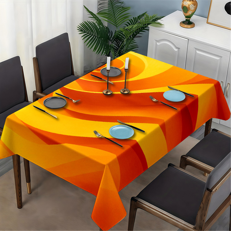 TEMU 1pc Orange-yellow Swirl Pattern 2d Flat Rectangular Tablecloth, Machine Washable And Easy To Clean, Fade-resistant, For Dining Tables, Coffee