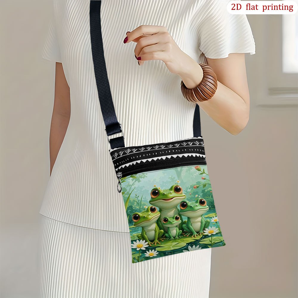TEMU 1pc [2d Flat Printing] Stylish Lightweight Small Shoulder Bag With Frog, Lily, Daisy, And Water Pond Design For Daily Use, Mixed Colors, Perfect