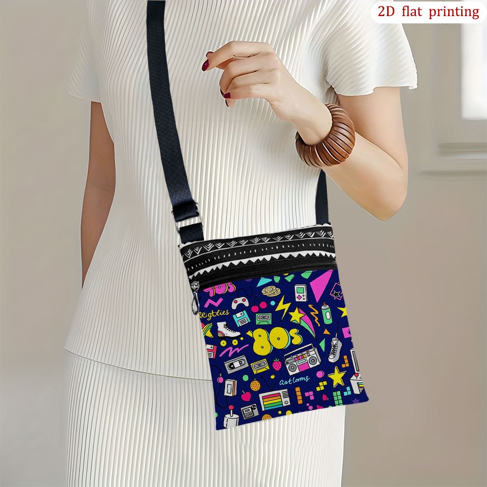 TEMU 1pc Retro 80's Game & Crossbody Bag - Vintage 2d Print Lightweight Small Purse With Adjustable Strap, Durable Suitable For Beach Trips, Wedding