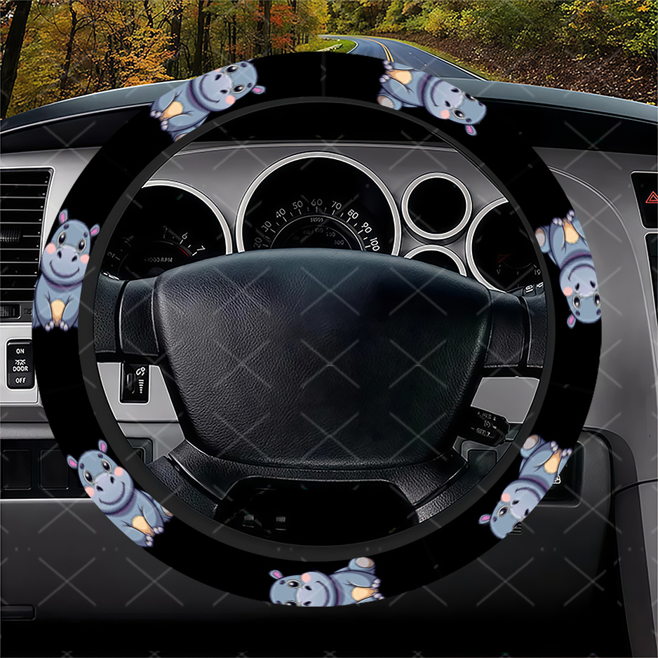 TEMU Hippo - Themed Steering Wheel Cover, Durable & Stylish Design, Fit Cars, Suvs, Trucks, Car Interior Accessories For Women Men, No Required, Car