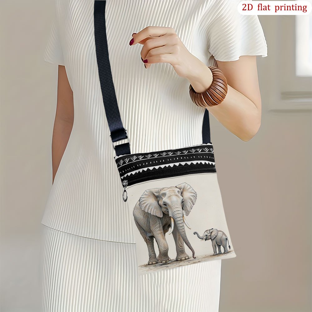 TEMU 1pc [2d Flat Printing] Small Elephant Crossbody Bag With Trunk And Tusk, Lightweight And Stylish In Mixed Colors, Perfect For Daily Use, Travel,