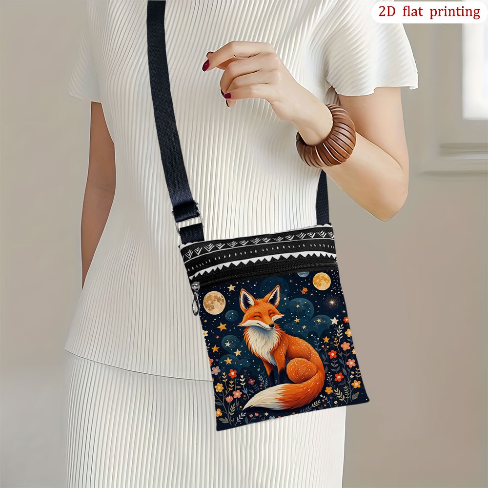 TEMU 1pc Casual Night Print Crossbody Bag - Adjustable Strap & Zipper Closure, Lightweight Small Handbag Suitable For Daily Use, Bridal Shower Gift,