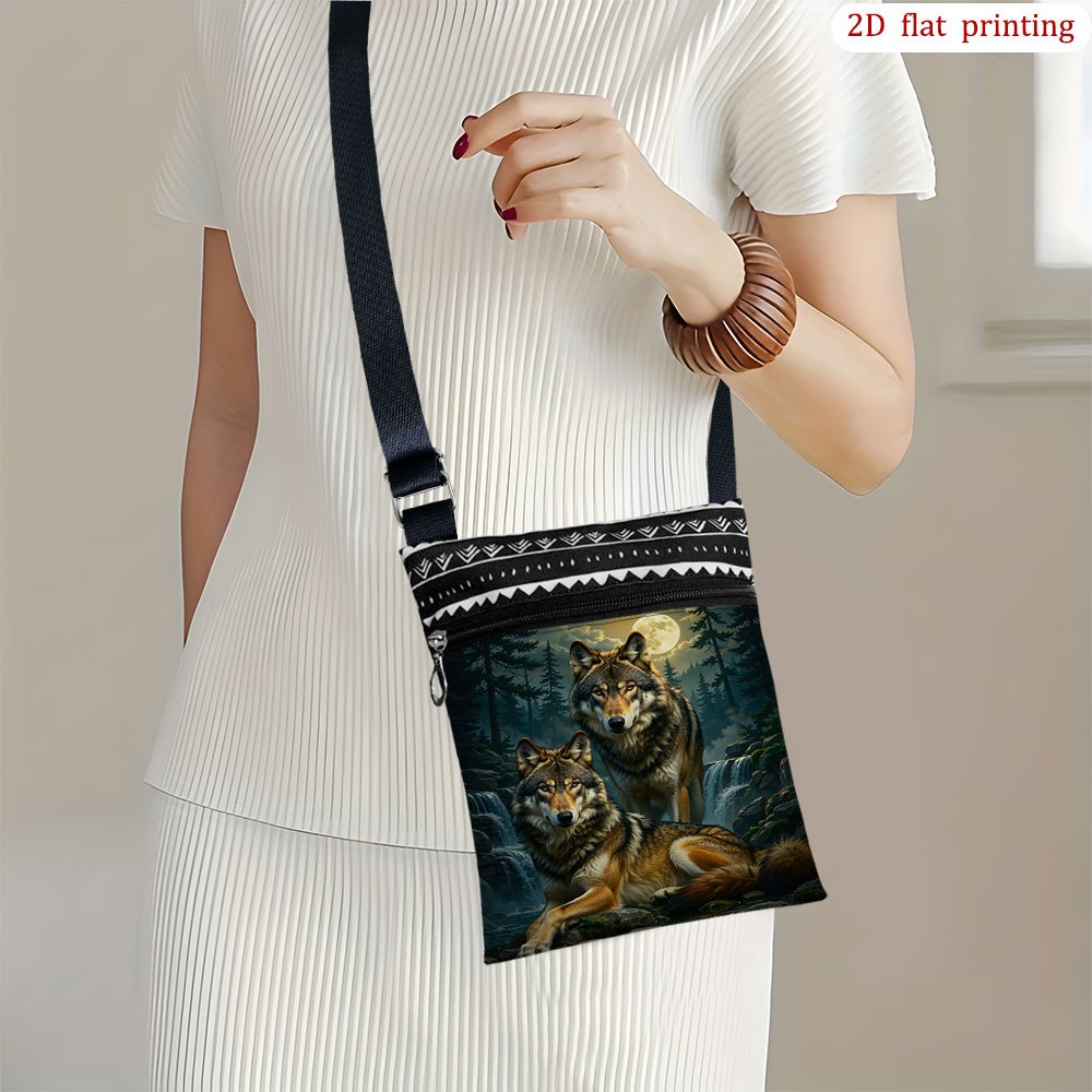 TEMU 1pc [2d Flat Printing] Crossbody Bag Featuring A Wolf Moon Water Design, Perfect For Daily Use. This Small Shoulder Bag With Vibrant Patterns Is