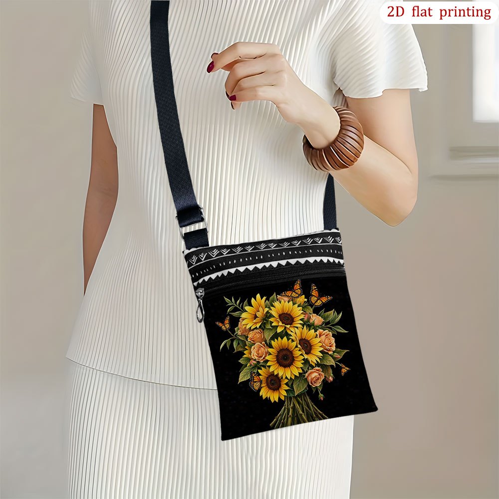 TEMU 1pc Casual Boat Crossbody Bag With Adjustable Strap & Zipper Closure - Multicolor ( Leaf, Sunflower,,) Durable Small Shoulder Bag Suitable For