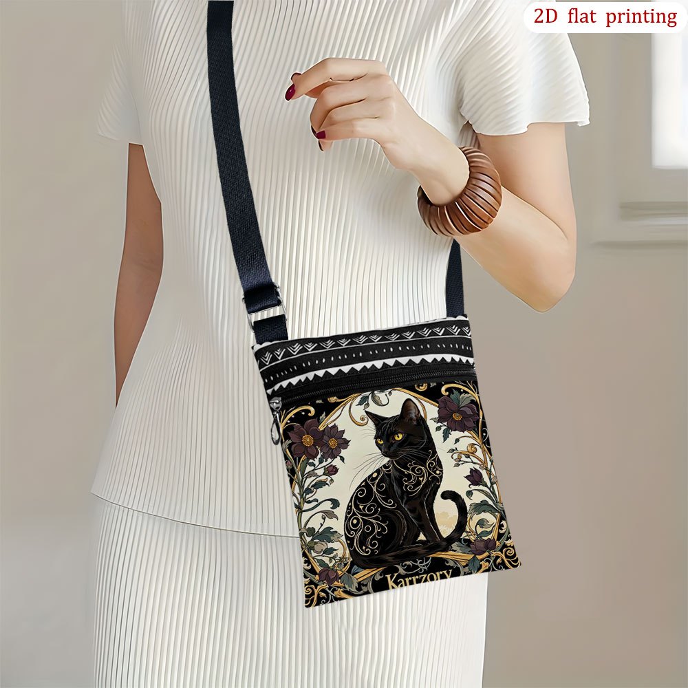 TEMU 1pc [2d Flat Printing] Black Cat Crossbody Bag For Everyday Use, Assorted Colors Reusable Lightweight Small Shoulder Bag Gift For Small Business