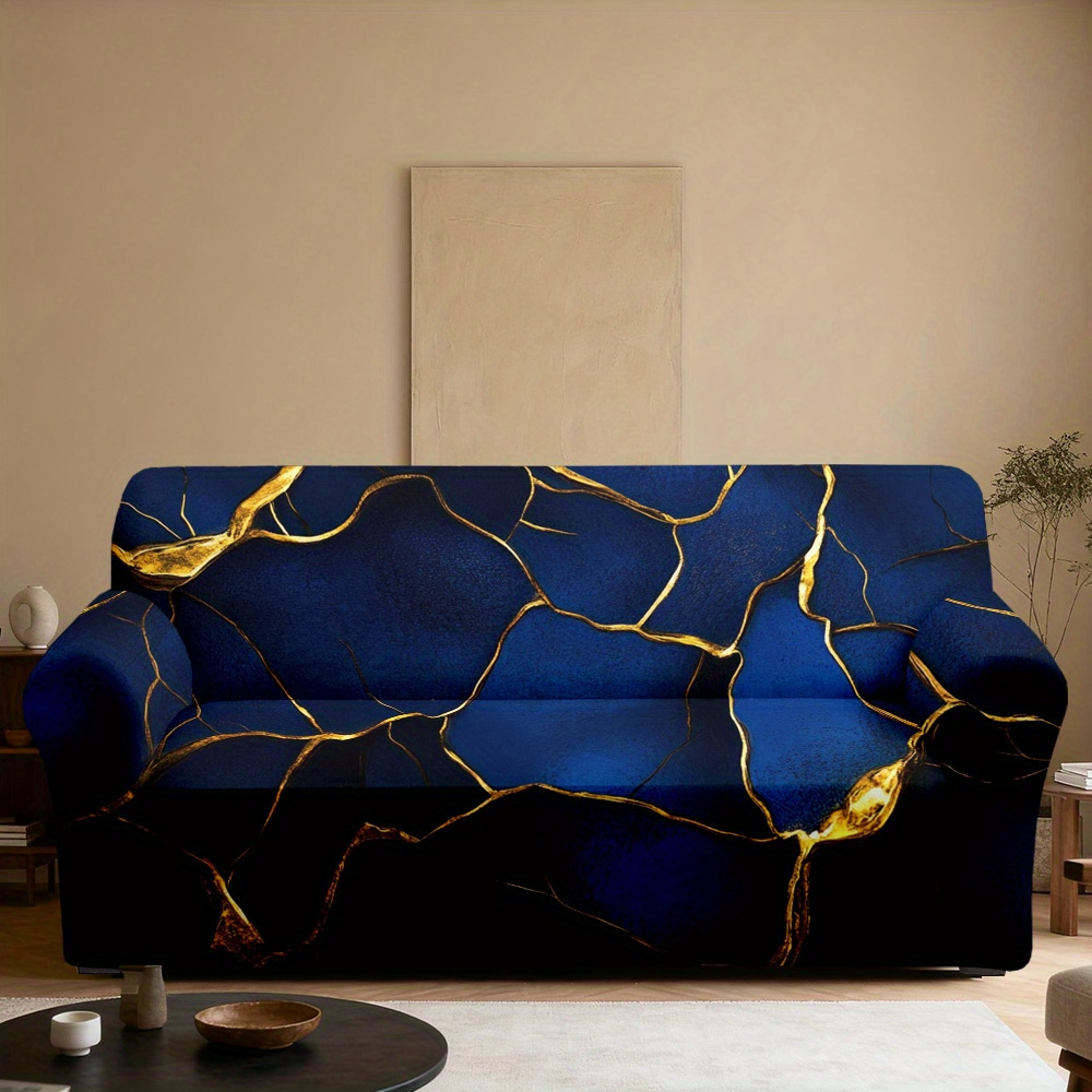 TEMU 1 Housse de canapé de style grand et avec des veines dorées sur un - Fabriquée en tissu élastique qui se à du canapé ; une bretelle pour le