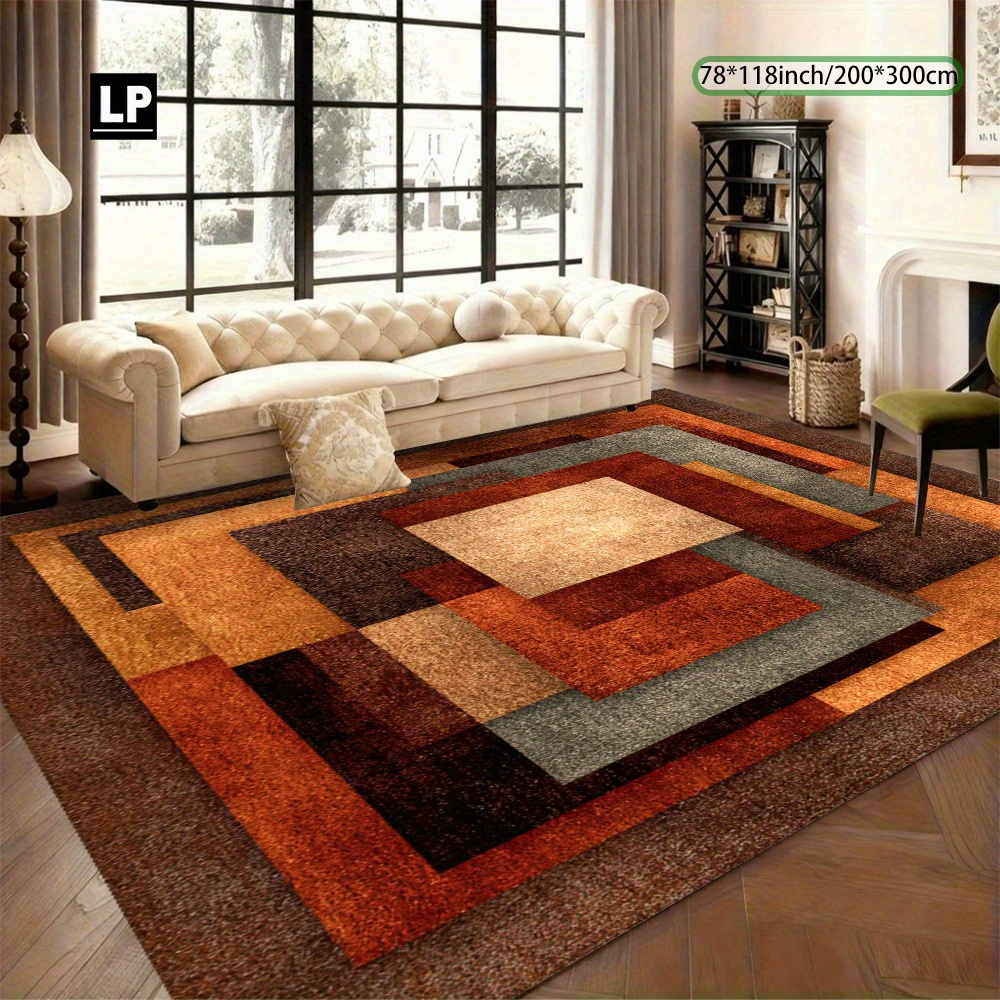 TEMU 1pc Modern Minimalist Geometric Color Block Mat, Soft And Durable, Machine Washable, Easy To Clean, Lightweight And Comfortable, Velvet   7mm