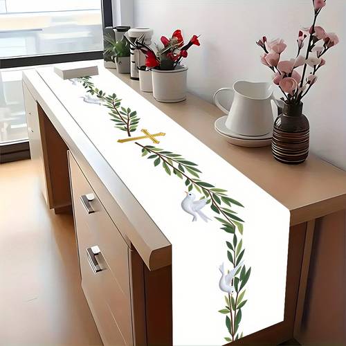2d flat printed table runner 1pc peace olive cross bright polyester fabric holiday tablecloth suitable for kitchen and restaurant decoration desktop decoration