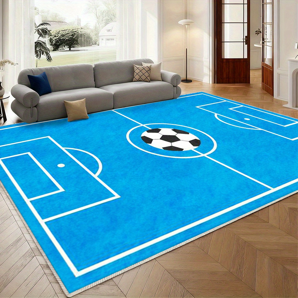 TEMU Velvet Material   Non-slip Plastic Backing, Thickened Durable Anti-slip Floor Mat, Soccer Field Pattern Carpet, Blue And Scheme, Classic