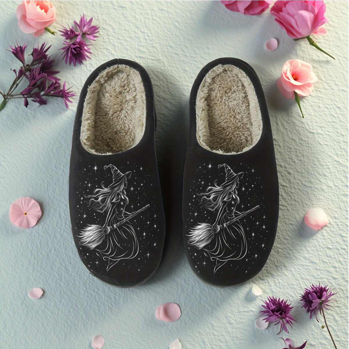 TEMU 1 Pair Women's Magical Starry Night Slippers - Plush Indoor House Shoes With & Stars Print, Soft Warm Winter Slippers With Tpr Sole, For