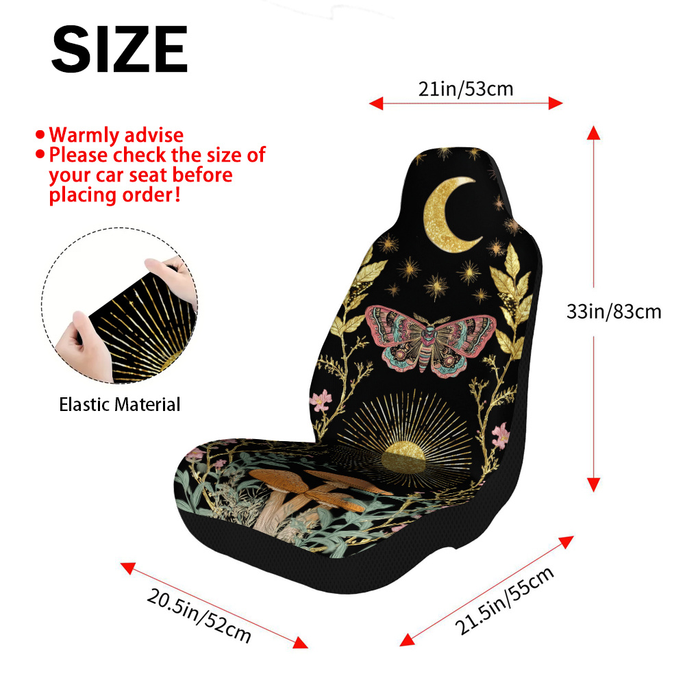 TEMU 2pcs, Modern Boho Celestial Moth Garden Print Front Seat Covers, Compatible With Most Sedan And Suv Front Seats, Stylish Upgrade For Front Seat