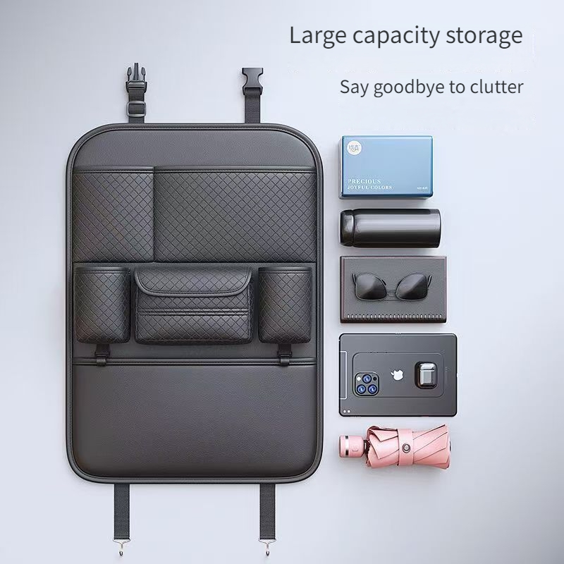 1pc Front and Rear Car Seat Back Organizer with Two Cup Holders, Car Tissue Box, and Multi-functional Storage, Convenient Rear Row Storage, PU Leather, Kick-Proof, Easy to Clean 7 1pc Front and Rear Car Seat Back Organizer with Two Cup Holders, Car Tissue Box, and Multi-functional Storage, Convenient Rear Row Storage, PU Leather, Kick-Proof, Easy to Clean