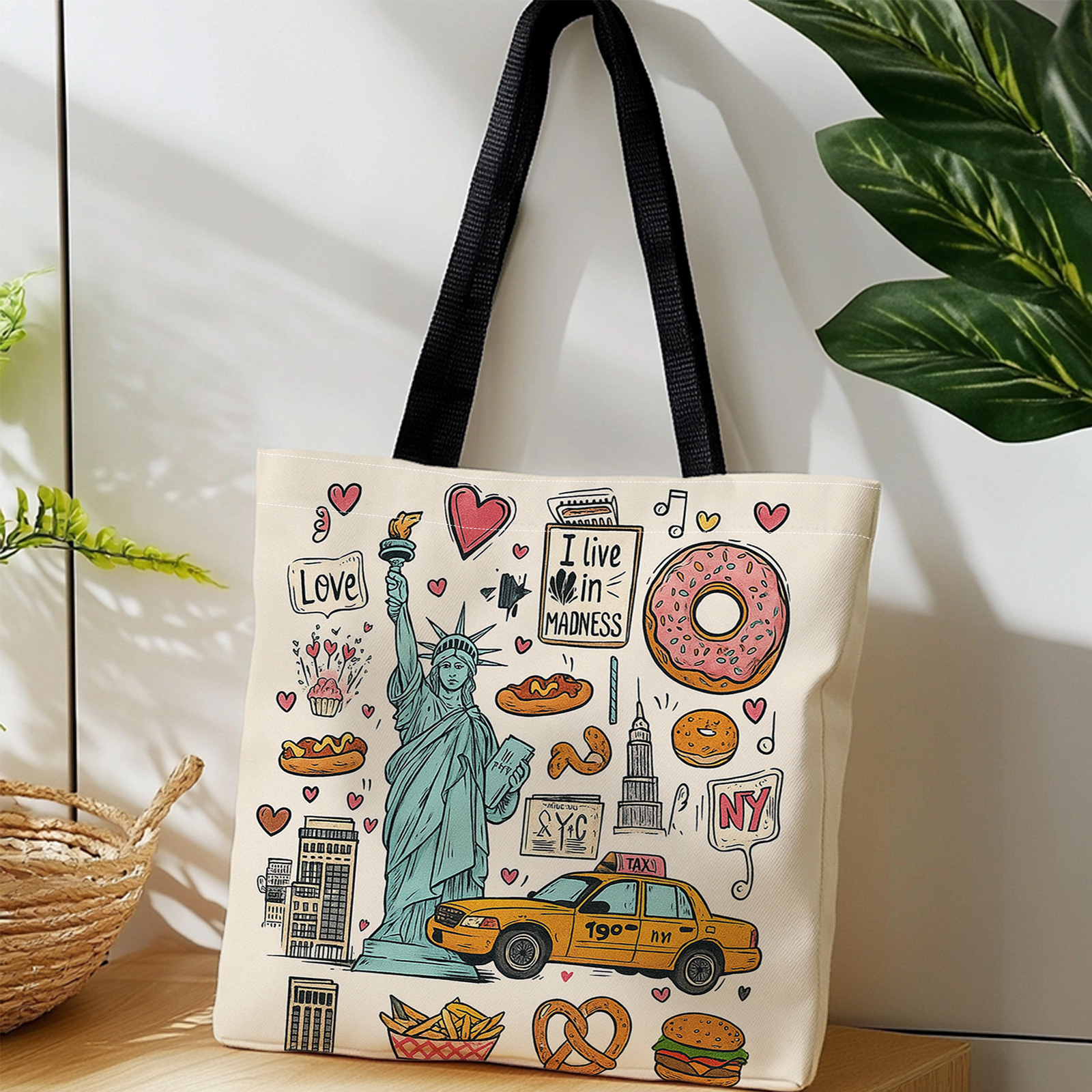 TEMU 1pc Vintage Style Printed Handbag - Lightweight, Ideal For Daily , Travel, And Leisure, Featuring Iconic (statue Of , )