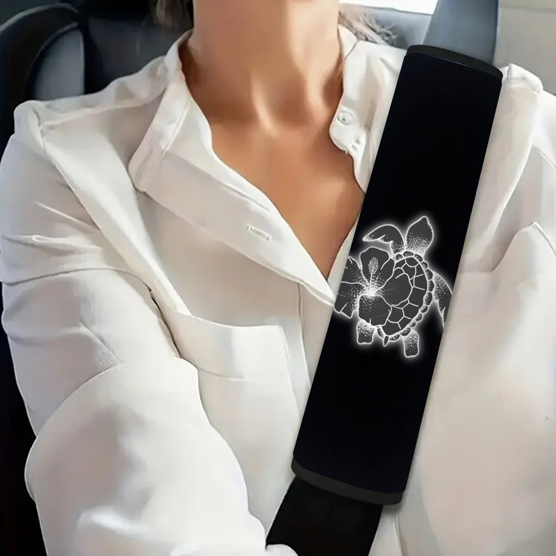 TEMU Single Turtle And Hibiscus Seat Belt Cover, , Padding Straps For Any Vehicle, Polyester Fiber Shoulder Strap Cover, Car Interior Decoration