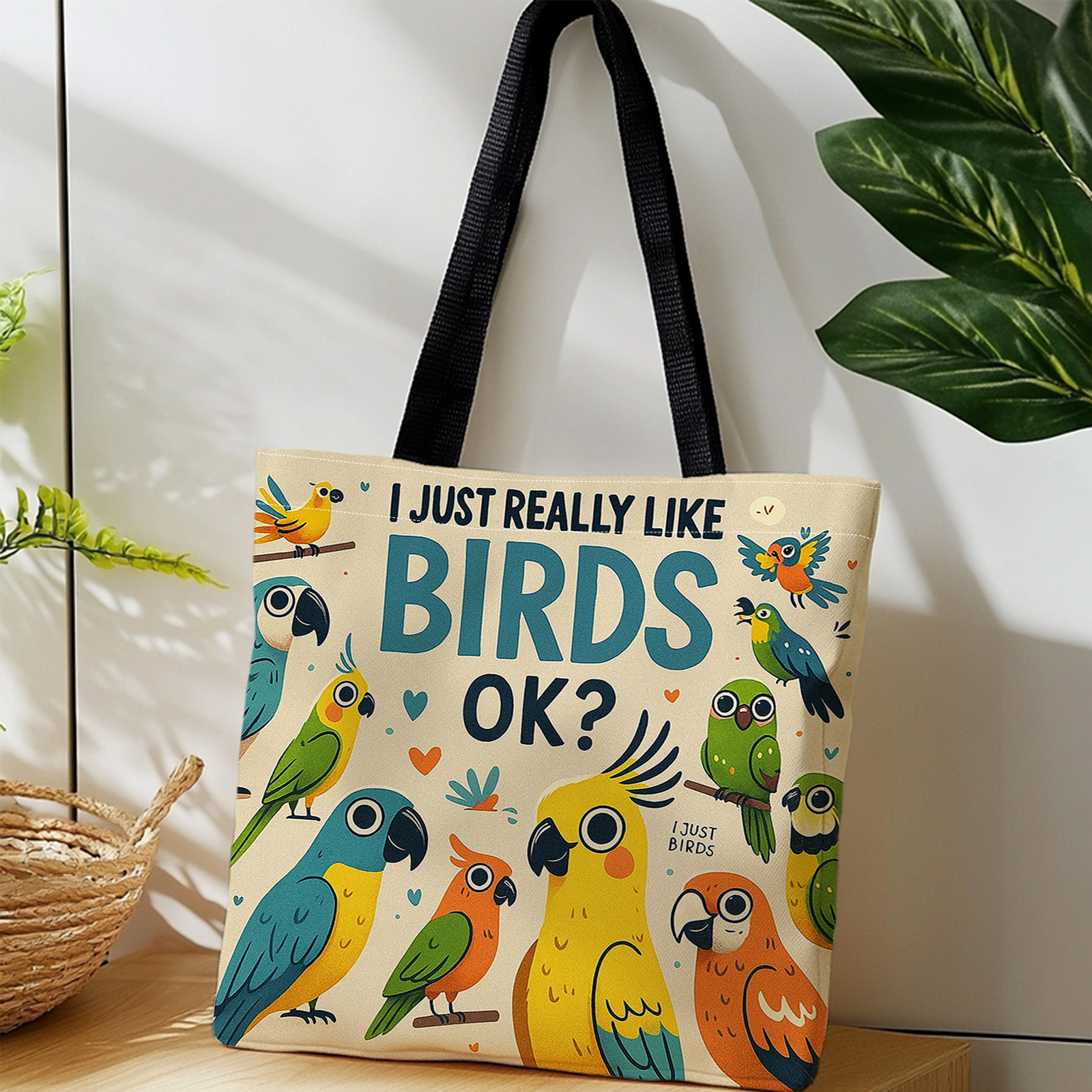 TEMU 1pc Retro Bird Lover Tote Bag - Cute & " Birds Ok?" Statement - Lightweight Machine-washable Casual Bag Suitable For Commuting, Travel, -