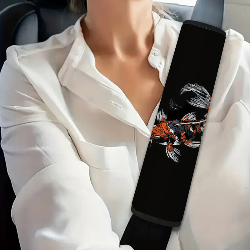 TEMU 1pc Japanese-style Koi Fish Car Seat Belt Cover Compatible For All Vehicles - Koi Fish Pattern Seat Belt Padding Straps, Shoulder Strap, Vehicle