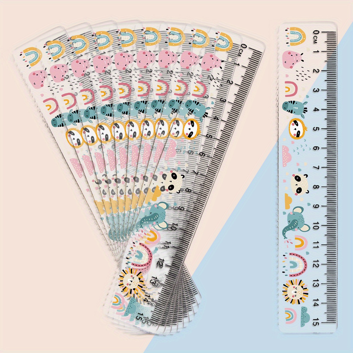 E-shop 10 Stück Kunststofflineale 15 cm, Seiten mit gezackter Struktur, transparent, leicht ablesbares Design, Bürobedarf, präzises Messen, schlankes
