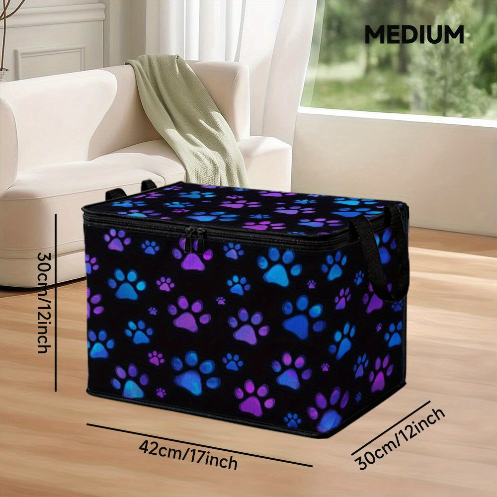 TEMU 1pc Of A Colorful Paw Print Black Storage Basket, Ideal For Organizing Your Wardrobe, Storing Items Under The Bed, And For Moving. It Helps Keep