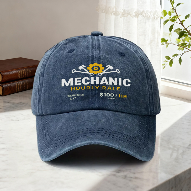 TEMU 1pc Adjustable Cap With "mechanic" Print, Lightweight Women's Hat, " Rate" Men's Sun Hat, Ideal Gift For Parties And Birthdays, 1987 Style