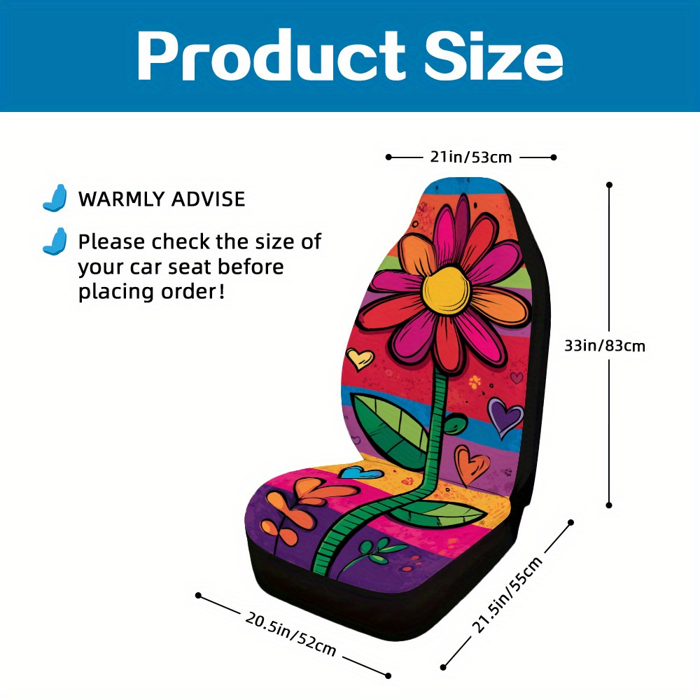 TEMU Set Of 2, Trendy And Vibrant Floral Heart Striped Car Seat Covers, Comfortable And Easy To , Tailored For Individual Front Seats, Great For And