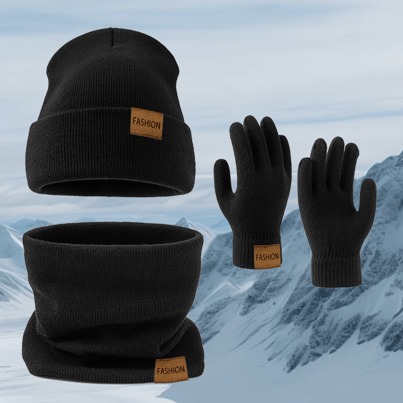 TEMU Unisex Autumn/winter Outdoor Hat, Fashion Logo Thin Knit Beanie - Warm Windproof, Men's And Women's Fashionable Cap, Gloves, And Scarf