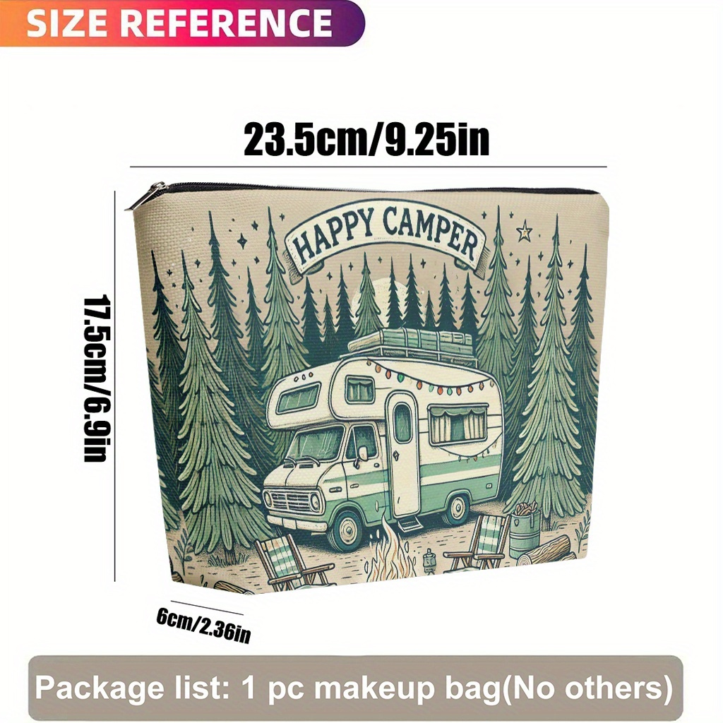 E-shop 1 Make-up-Tasche, eine fröhliche Campingwagen-Make-up-Tasche, hergestellt aus Leinenmaterial, und faltbar, Unisex, mit Reißverschluss, geeignet