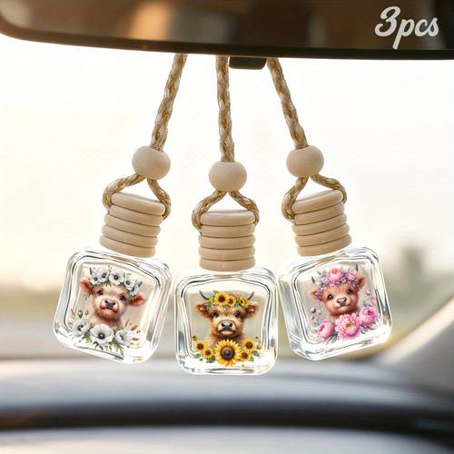 3pcs hanging car air freshener diffuser bottles empty glass perfume bottles freshener diffuser pendants aromatherapy bottles decorations calf flower crowns arrangements