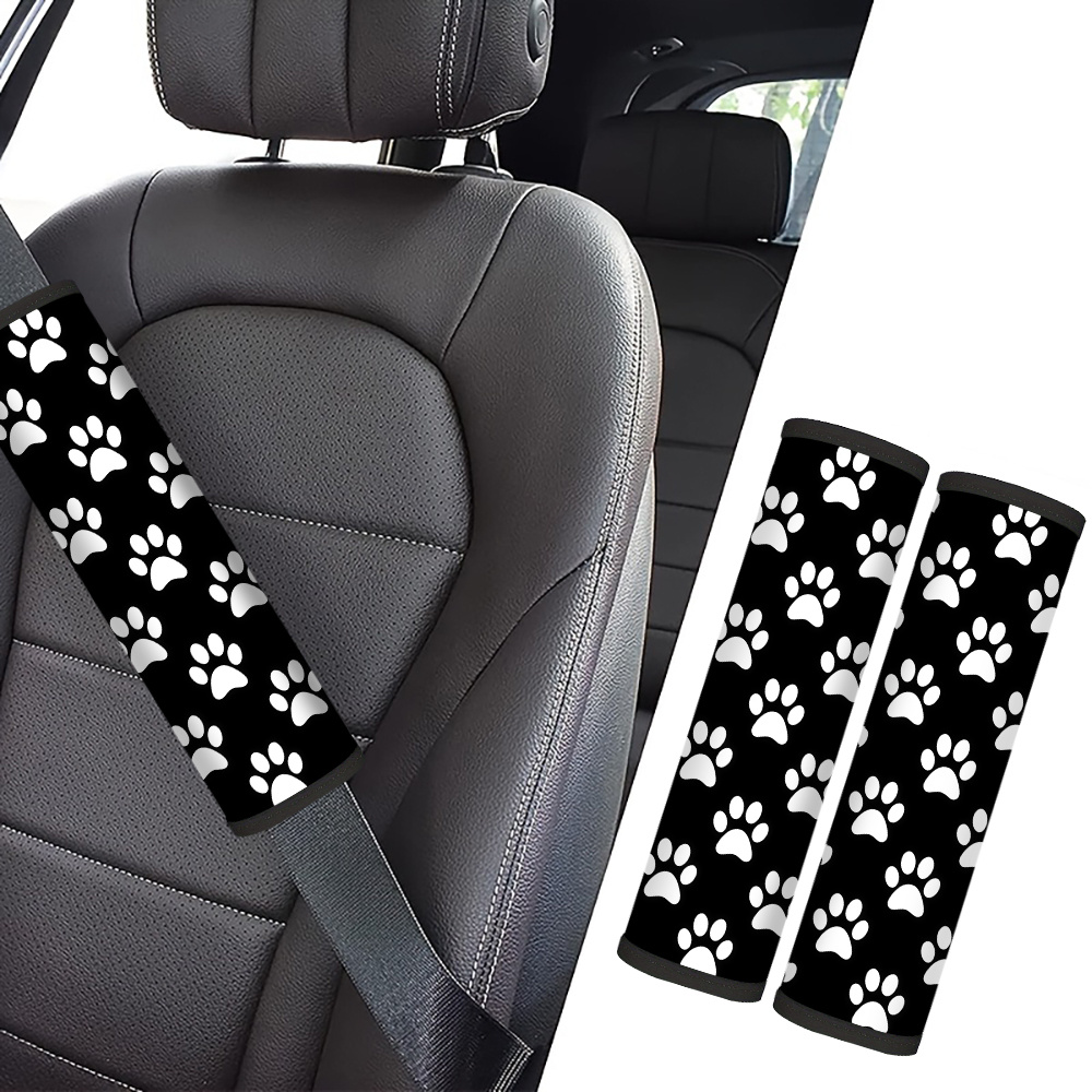 TEMU 2pcs Paw - Print Car Seat Belt Cover - Car Interior Accessory, Soft Fashion Seat Belt Shoulder Pads, Multifunctional Shoulder Strap Protector,