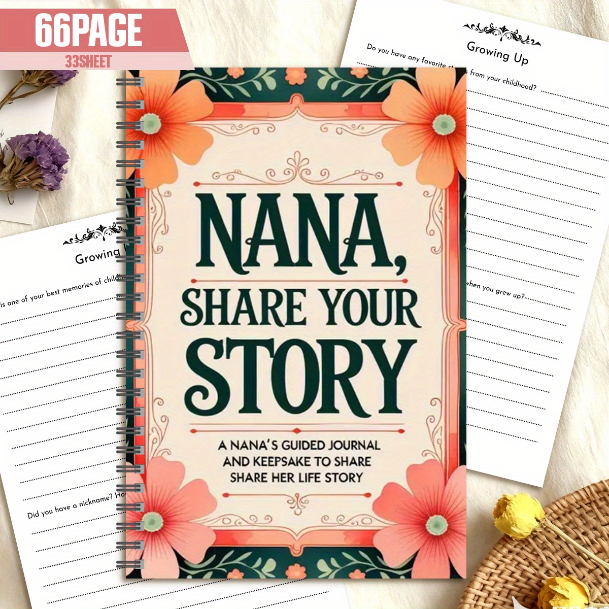 TEMU 1pc Share Journal | Vintage Orange Floral Notepad, Life, Love, Travel, & Memorable Gift For Relatives On Christmas, Birthday