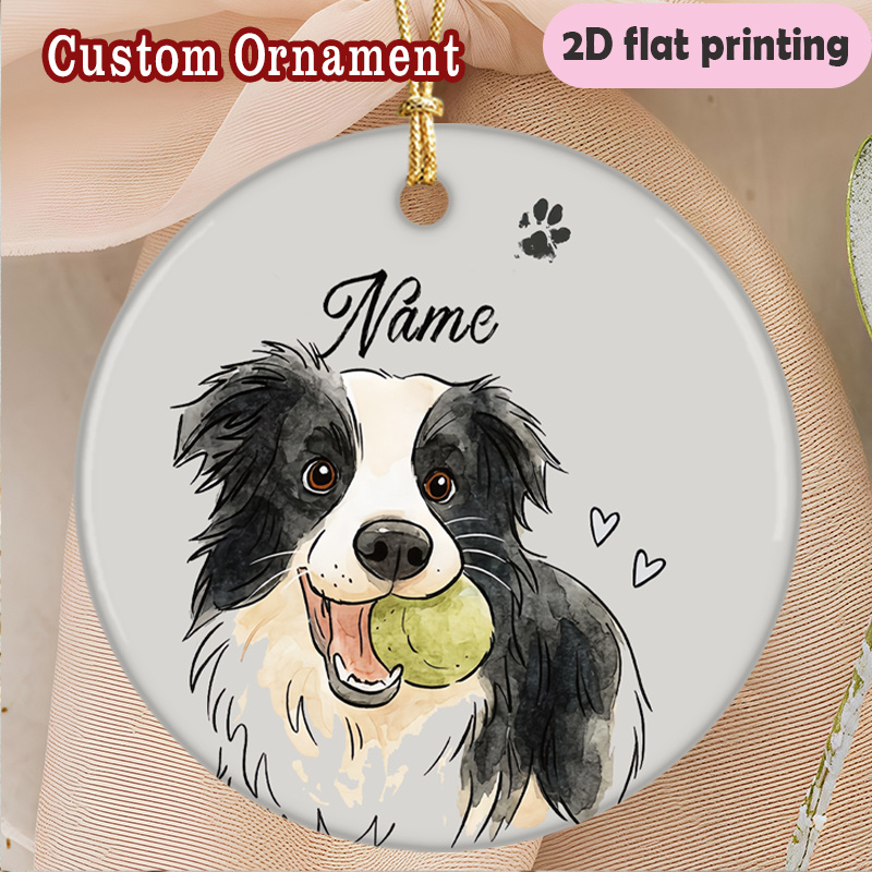 TEMU 1pc Personalized Border Collie Dog Ornament - Custom Name & Hanging Decor With Border Collie & Tennis Ball Design - Personalized Name/number For