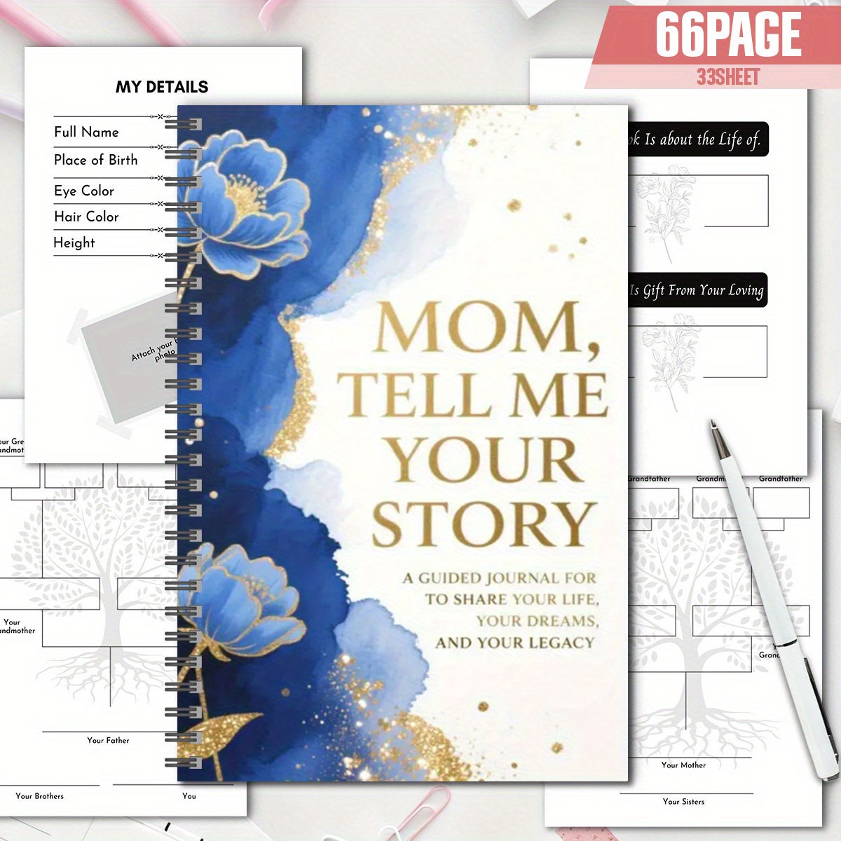 TEMU 1pc 1pcs "mom Me " Peony Spiral Journal - Elegant Portable Notebook Suitable For , , Gift For, Moms, For Christmas, Birthday, New Year