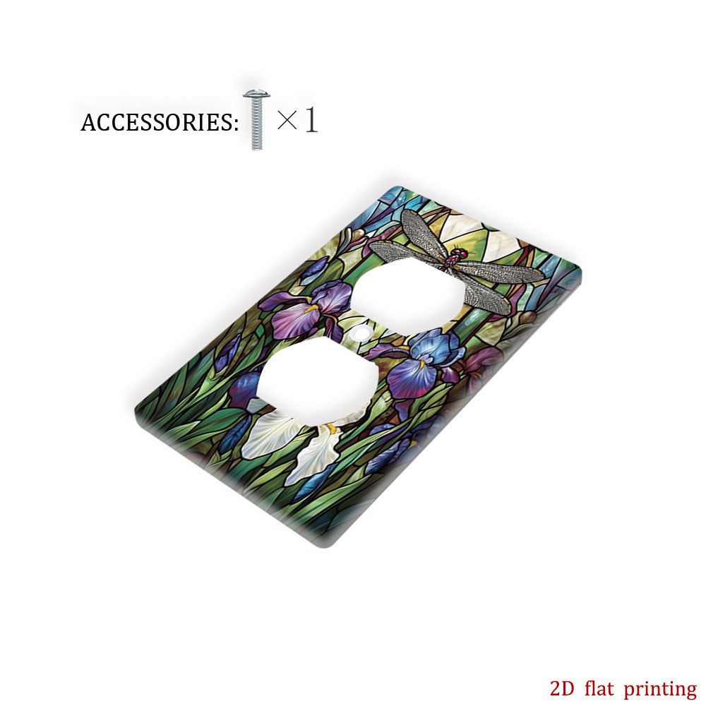 TEMU 1pc une Plaque de Protection de Interrupteur Unique avec un Design et Fleur Iris et Bleu, Adaptée à une Installation Facile dans , de Bains ou
