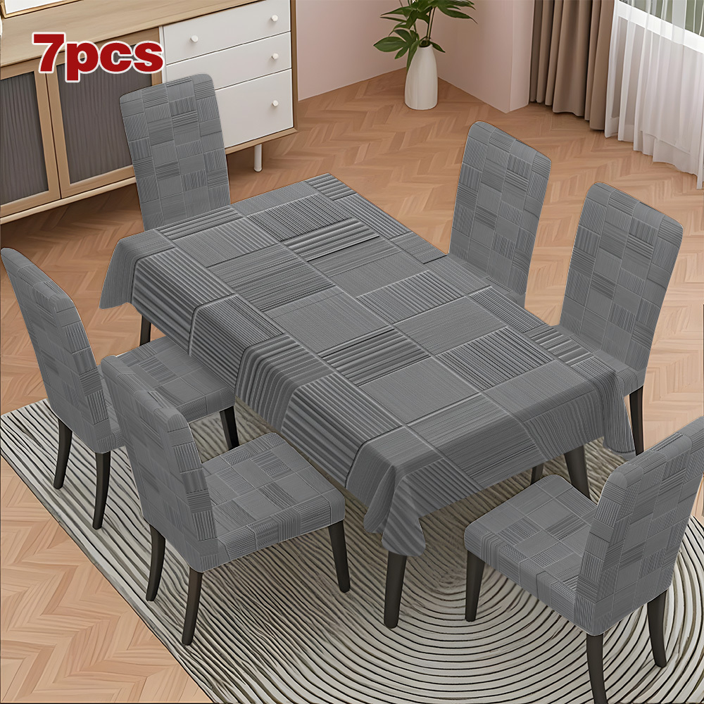 TEMU 4/5/6/7 pièces Housse de Table et Chaises à Rayures Grises - pour Table à Manger avec Housses de Chaises Assorties, Décoration de Fête Toutes