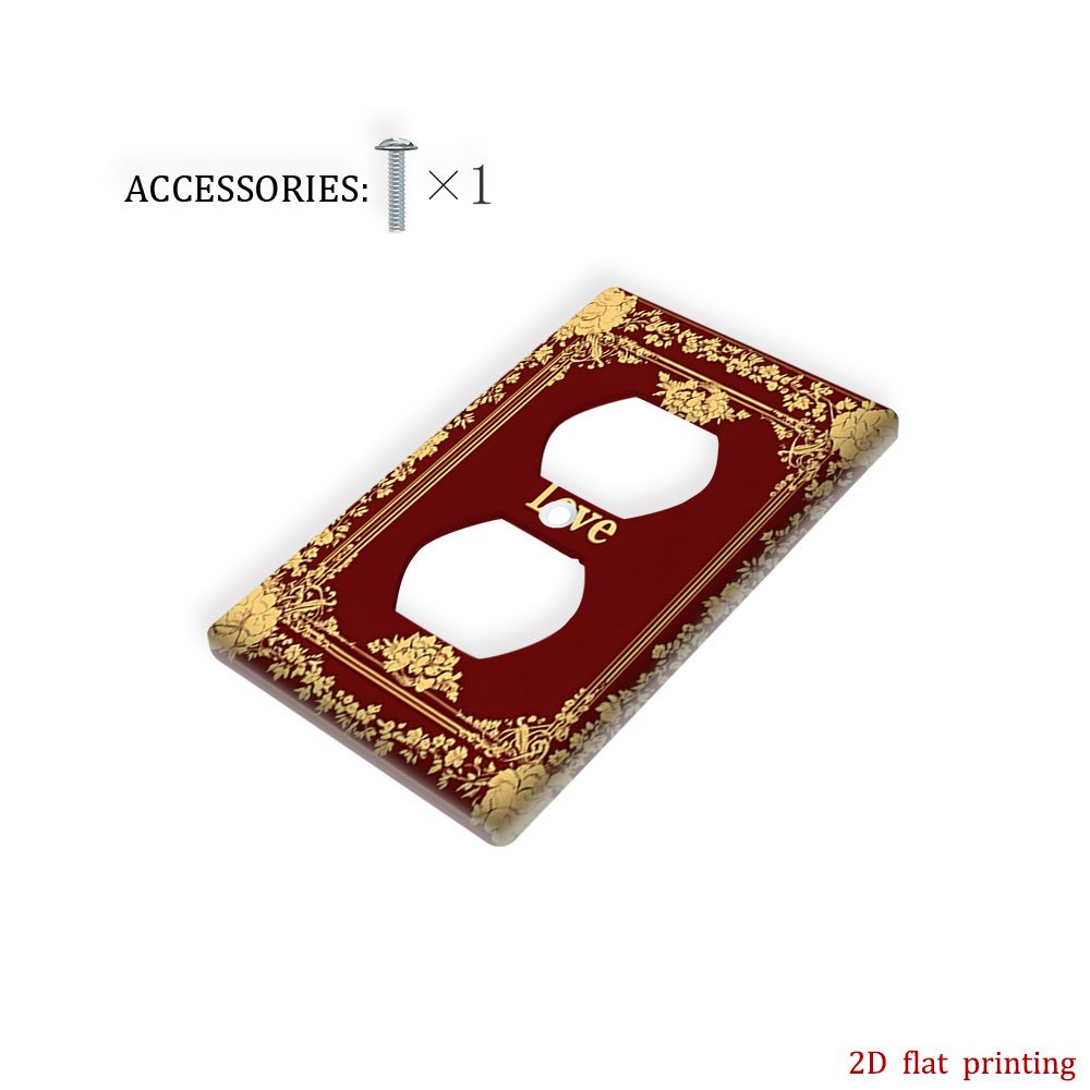 TEMU 1pc [2d Flat Printing] Decorative Wall Plate Cover Flower Frame Border In Red, Modern Light Switch And Outlet Cover, Requires No Electricity Or