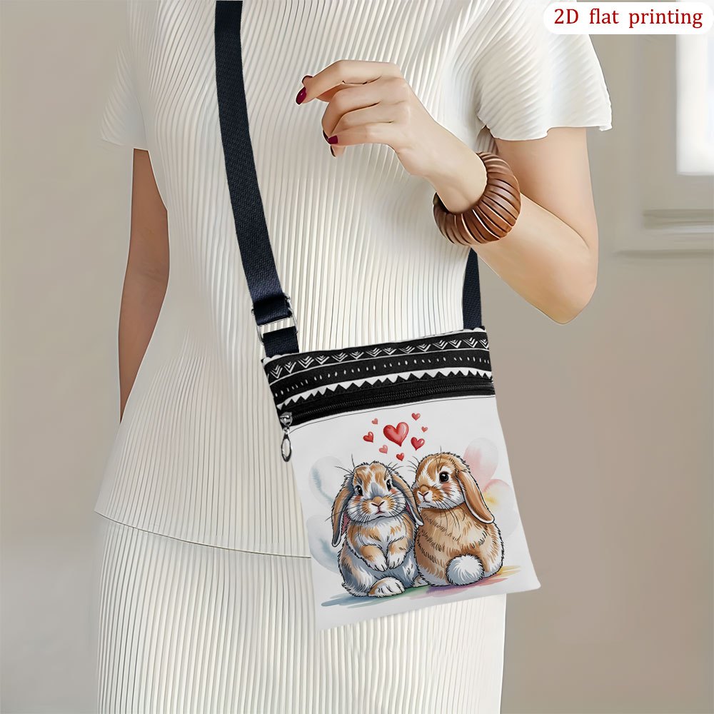 TEMU 1pc Casual Bunny Crossbody Bag With Adjustable Strap & Zipper Closure - Cute Face Phone Purse, Durable Small Handbag Suitable For Beach Trips,