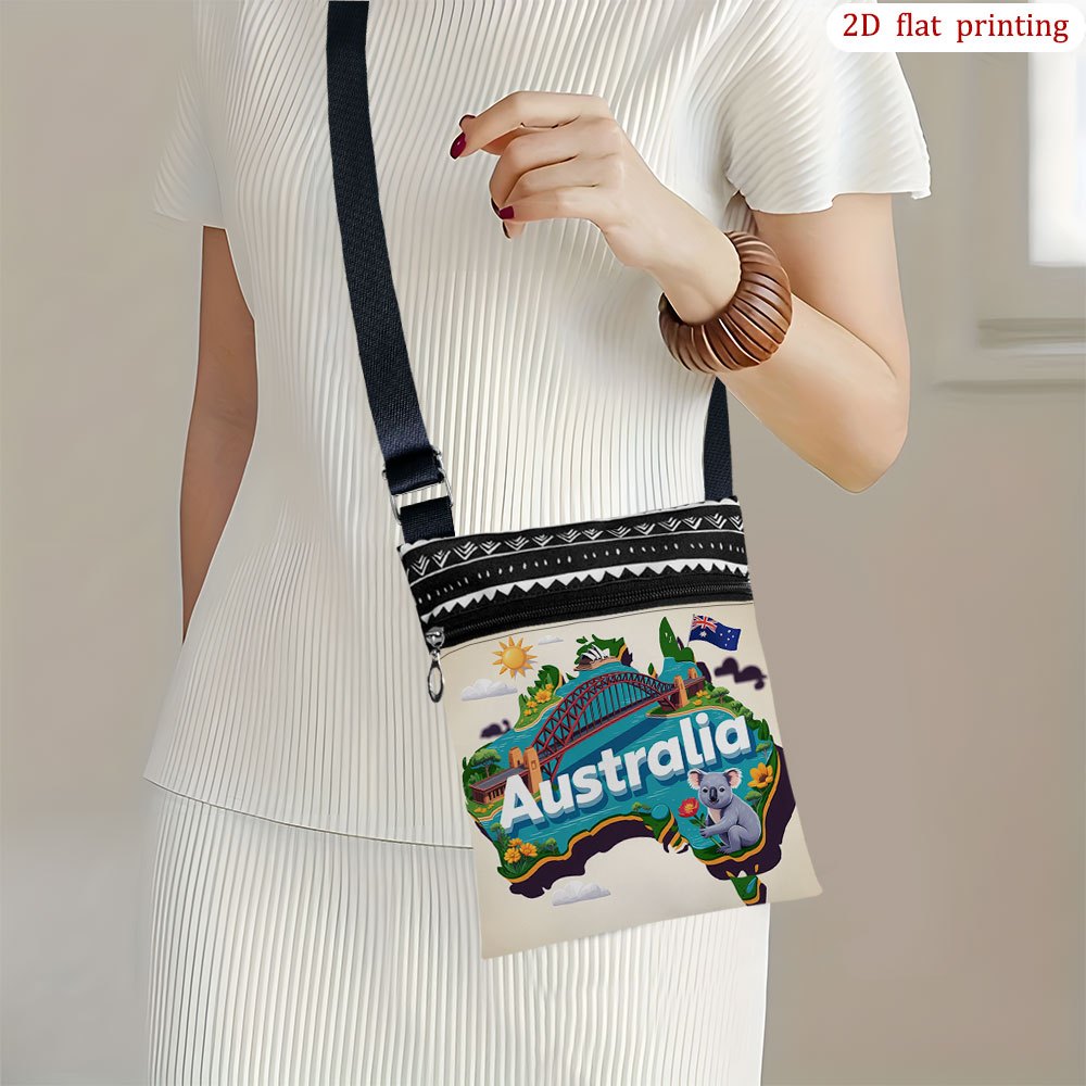 TEMU 1pc Sydney Harbour Bridge Crossbody Bag - Australia-themed 2d Flat Print, Lightweight With Adjustable Strap & Zipper Closure, Casual Handbag