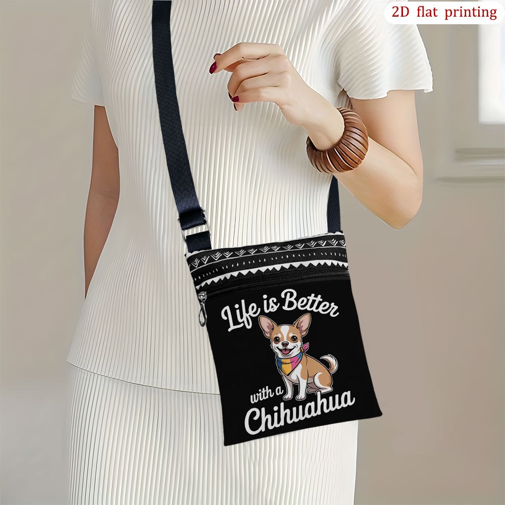 TEMU 1pc [2d Flat Printing] Better With A Chihuahua Crossbody Bag For Daily Use, Featuring A , Casual Small Shoulder Bag, Perfect As A Gift For