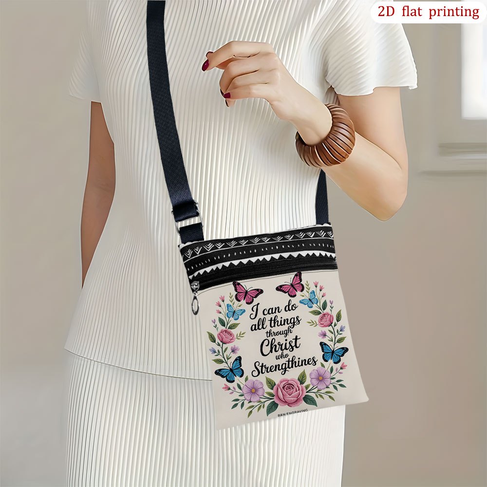 TEMU 1pc Through Things Crossbody Bag - Print Durable Small Purse With Adjustable Strap & Zipper Closure, Casual Handbag Suitable For Travel, Church